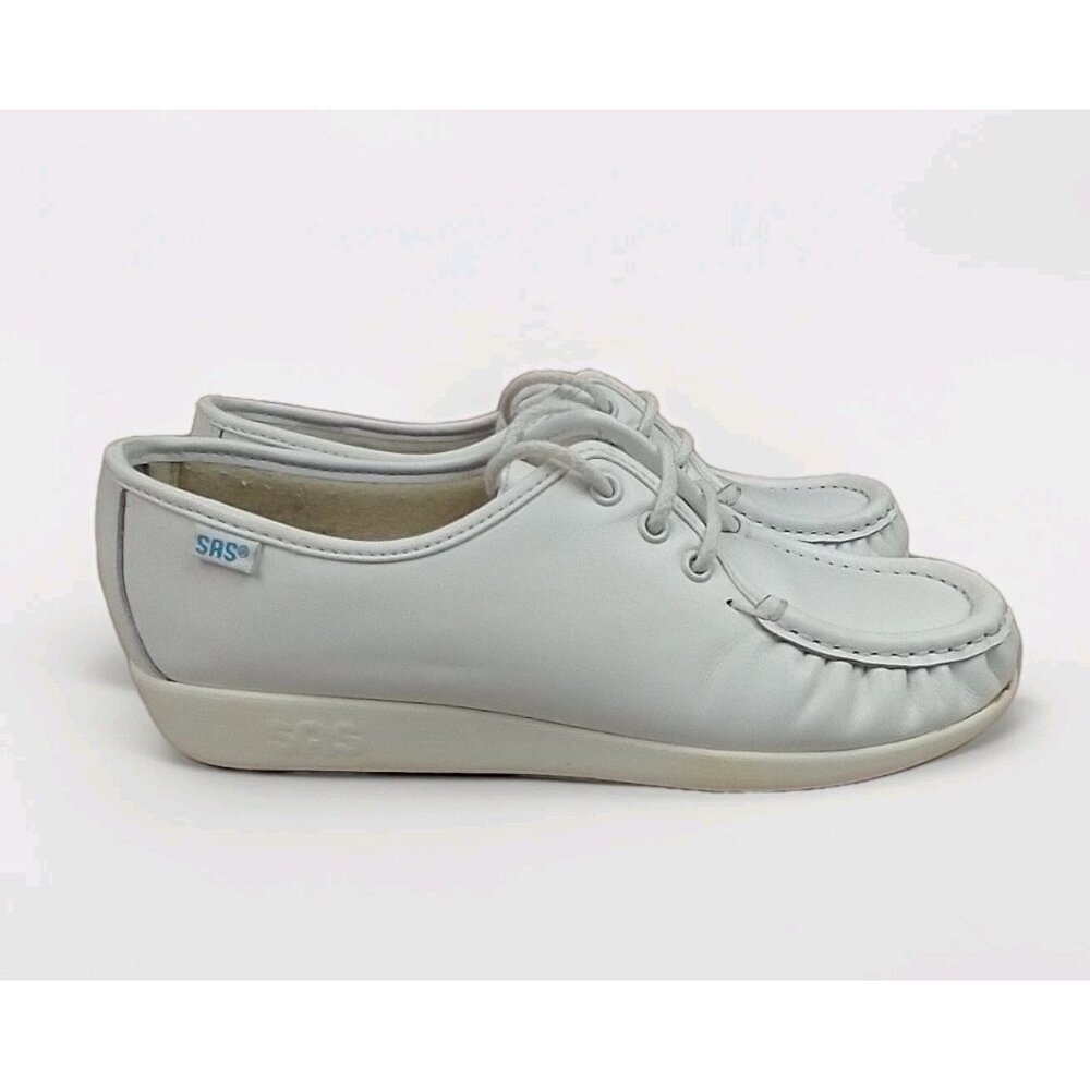 SAS Siesta Women's‎ White Leather Oxford Comfort Shoes 8.5N EUC